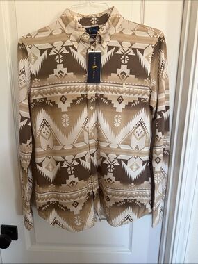 Ralph Lauren Beige and Brown Aztec-Print Button-Down Shirt